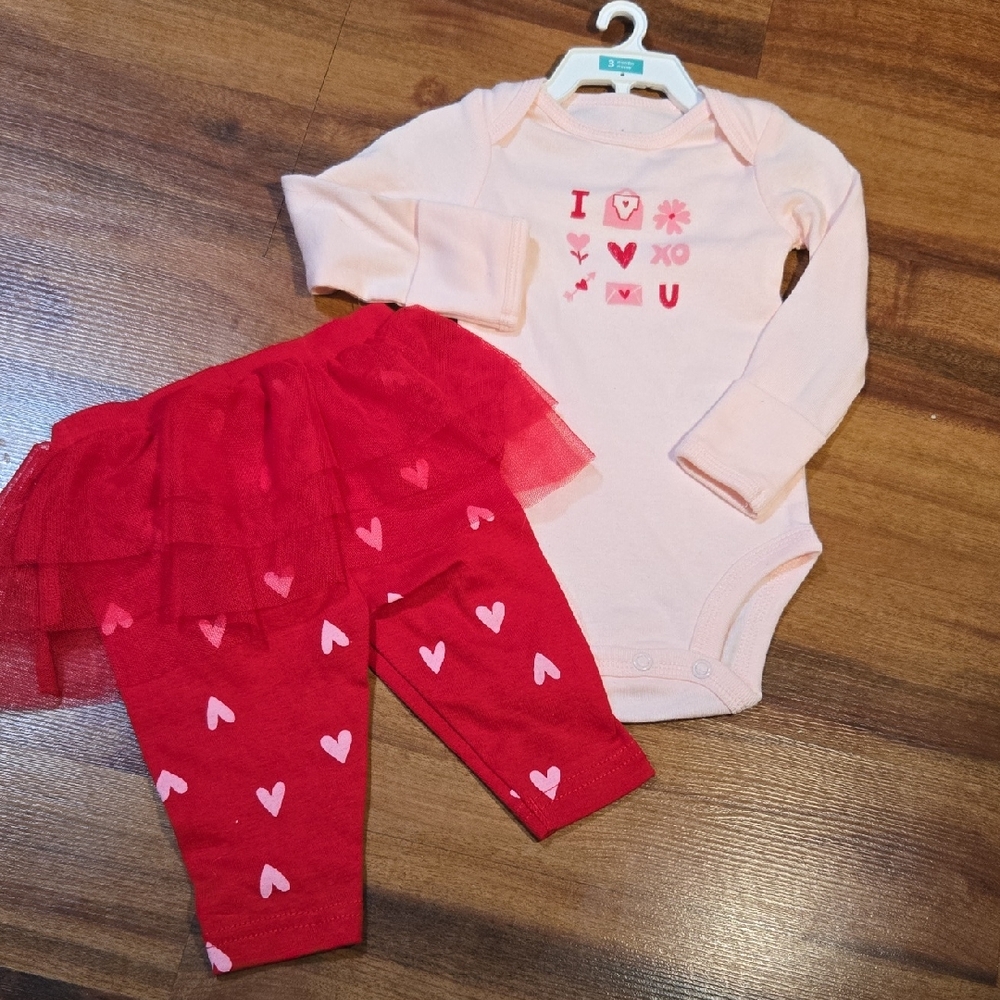 Carter's Matching Set NEW Baby Girl Outfit 2pce 3 Months Red Pink I Love U
